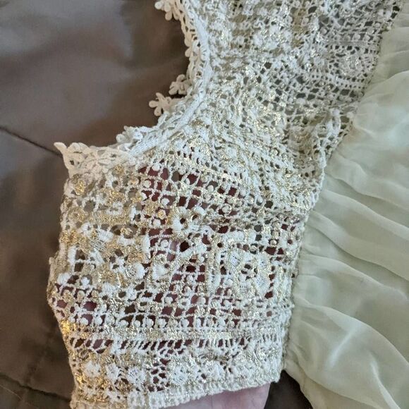 Ivory Chiffon boho FREEWAY Top sz S - Picture 5 of 7